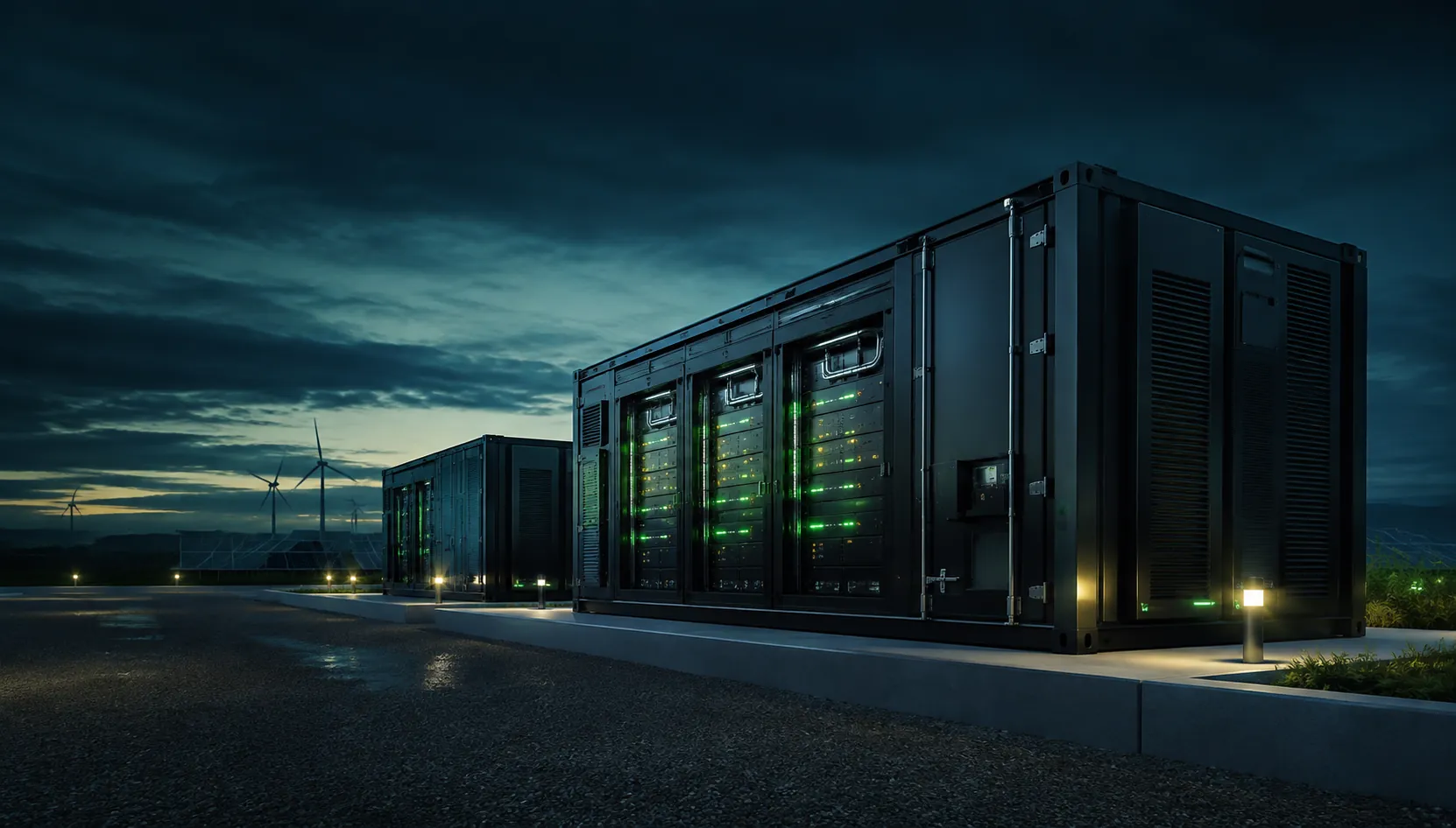 Commercial battery energy storage installed beside renewable generation